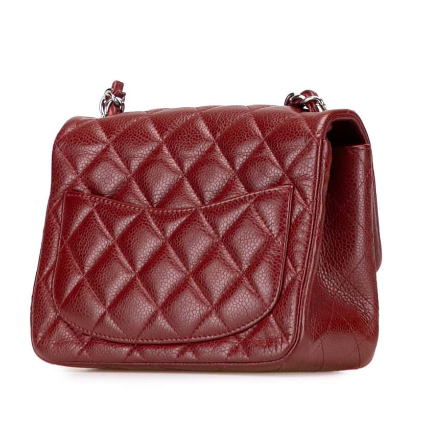 Chanel Mini Square Classic Caviar Single Flap Red Leather Good condition - Back View