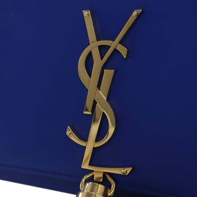 Saint Laurent Medium Smooth Calfskin Monogram Kate Tassel Crossbody Blue Leather Good condition - Box View