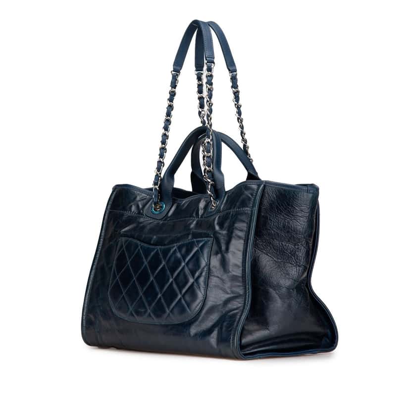 Chanel Medium Glazed Calfskin and Caviar Deauville Tote Blue Leather Good condition - Back View