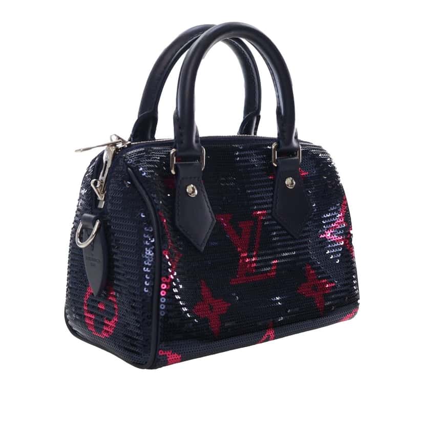 Louis Vuitton LV Night Monogram Giant Sequins Speedy Bandouliere 18 Blue Satin Good condition - Back View
