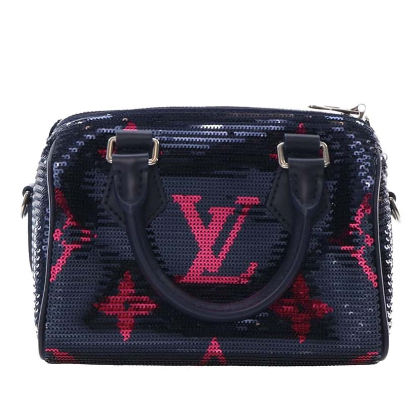 Louis Vuitton LV Night Monogram Giant Sequins Speedy Bandouliere 18 Blue Satin Good condition - Inside View