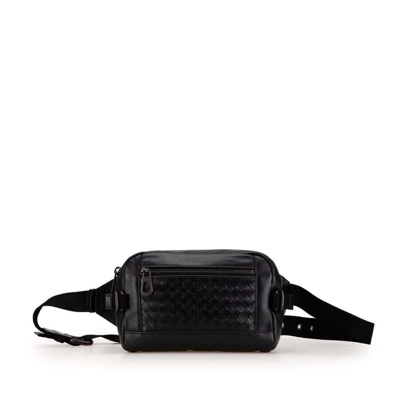 Bottega Veneta Nappa Intrecciato Belt Bag Black Leather Good condition - Front View