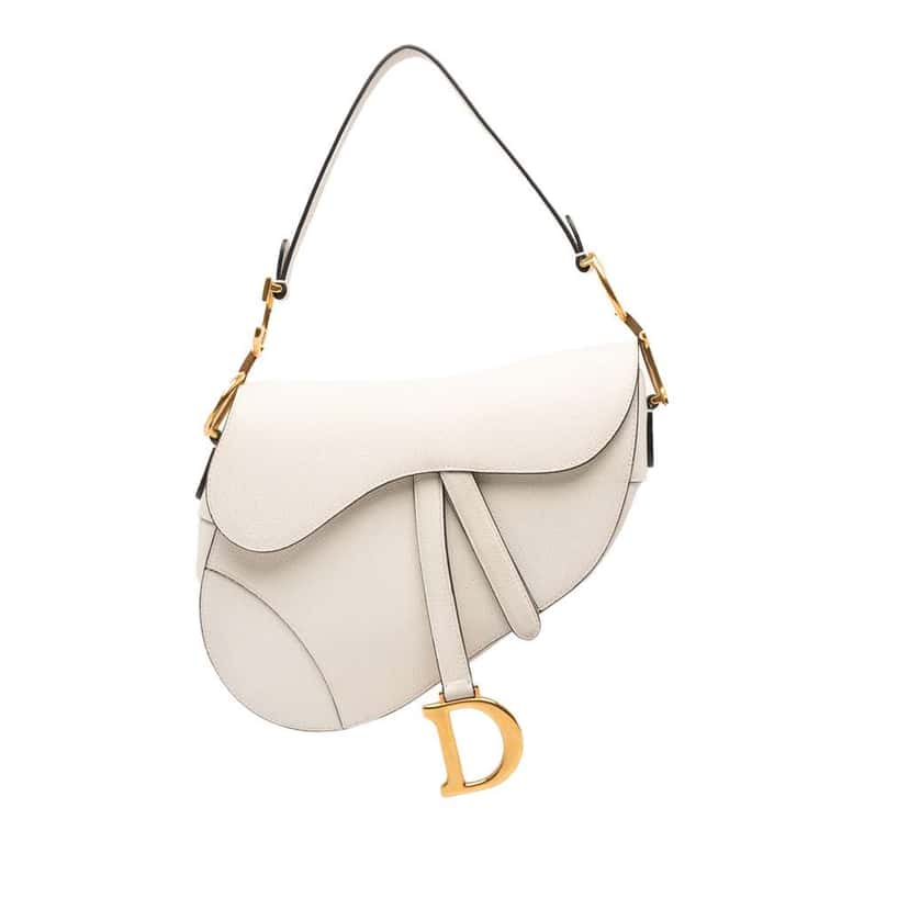 Dior Grained Calfskin Saddle Bag White Leather Good condition - Front View
