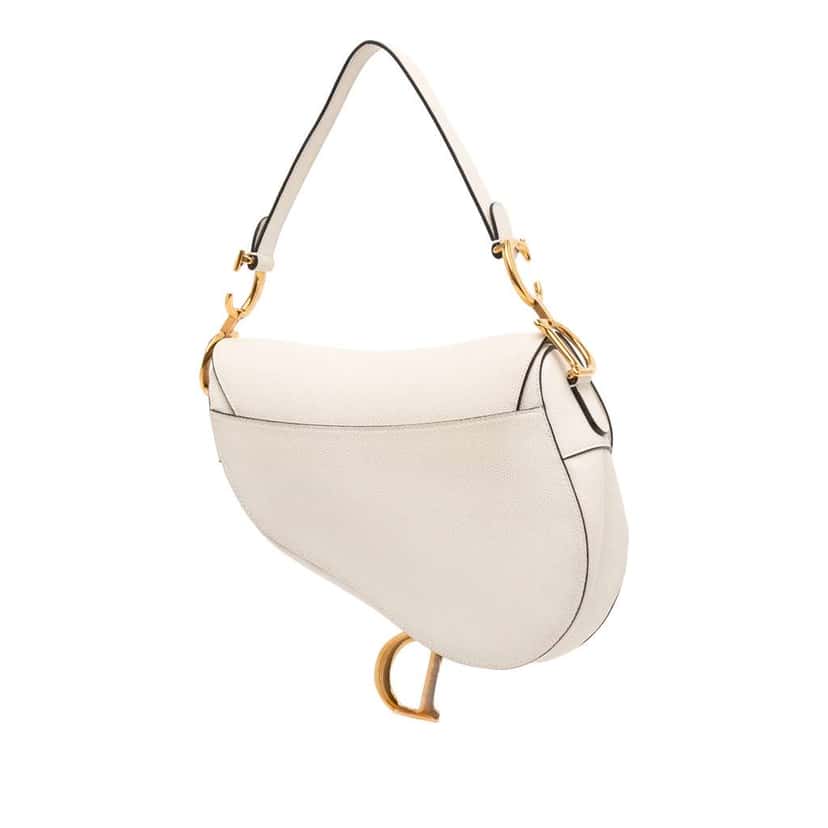Dior Grained Calfskin Saddle Bag White Leather Good condition - Back View