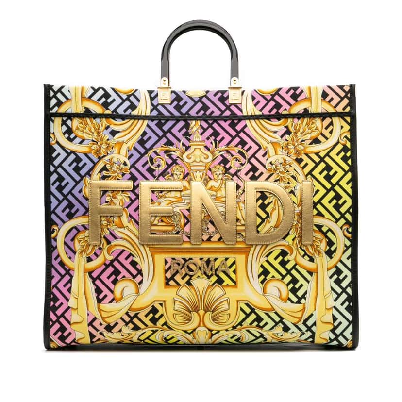 Fendi Versace Fendace Canvas Logo Sunshine Shopper Tote XL Black Canvas Good condition - Front View