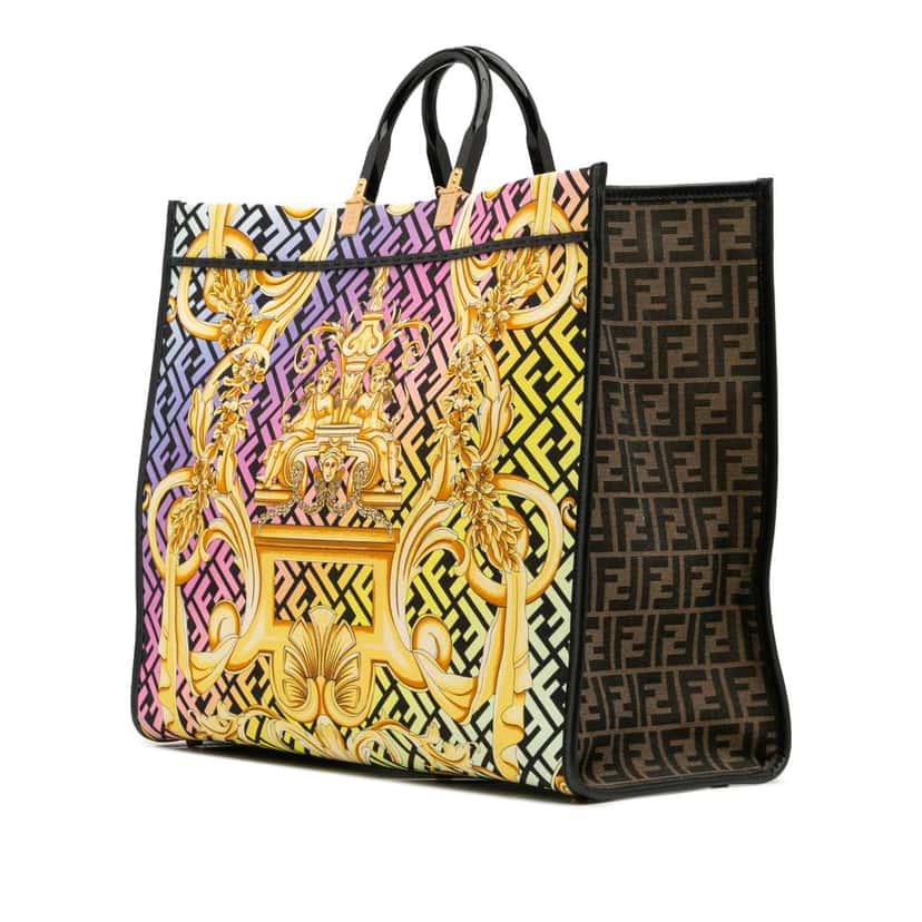 Fendi Versace Fendace Canvas Logo Sunshine Shopper Tote XL Black Canvas Good condition - Back View