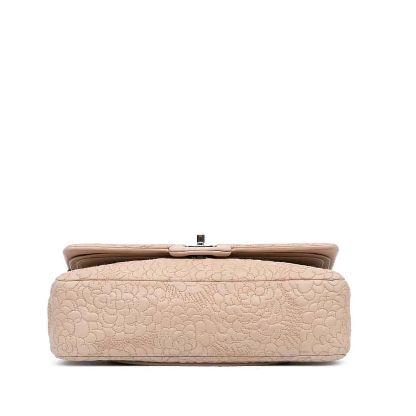 Chanel Medium Lambskin Camellia Stitched Double Flap Pink Leather Good condition - Inside View