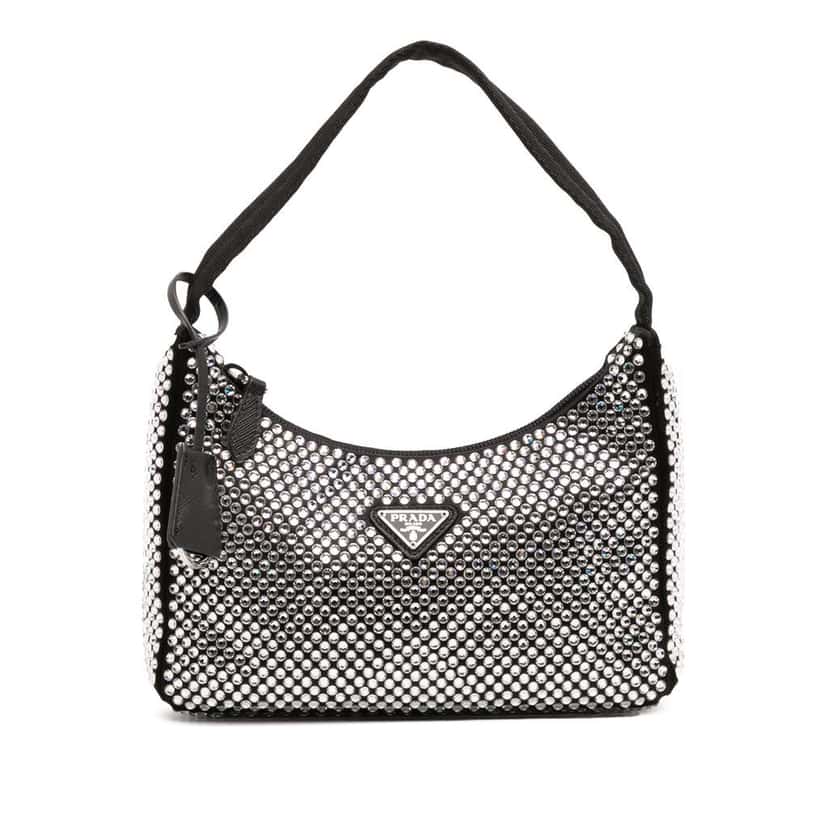 Prada Mini Satin Crystal Re Edition 2000 Shoulder Bag Black Satin Good condition - Front View