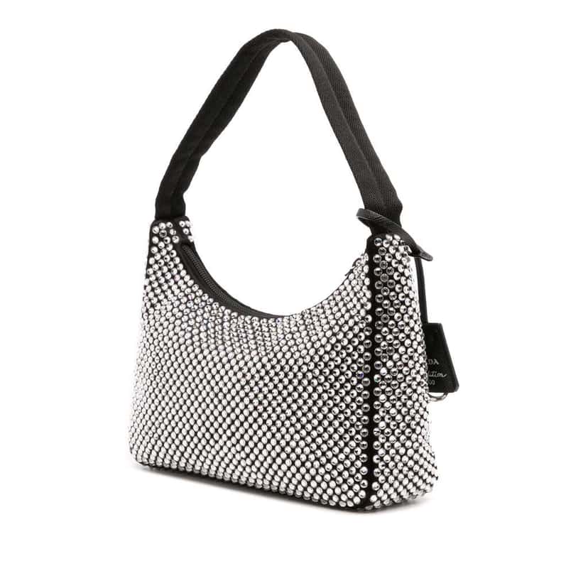 Prada Mini Satin Crystal Re Edition 2000 Shoulder Bag Black Satin Good condition - Back View