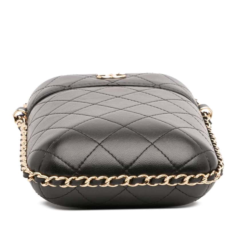 Chanel CC Quilted Lambskin Chain Around Phone Holder Black Leather Good condition - Inside View