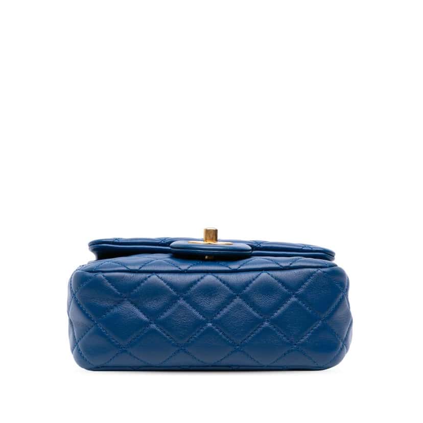 Chanel Mini Square Classic Lambskin Pearl Crush Single Flap Blue Leather Good condition - Inside View
