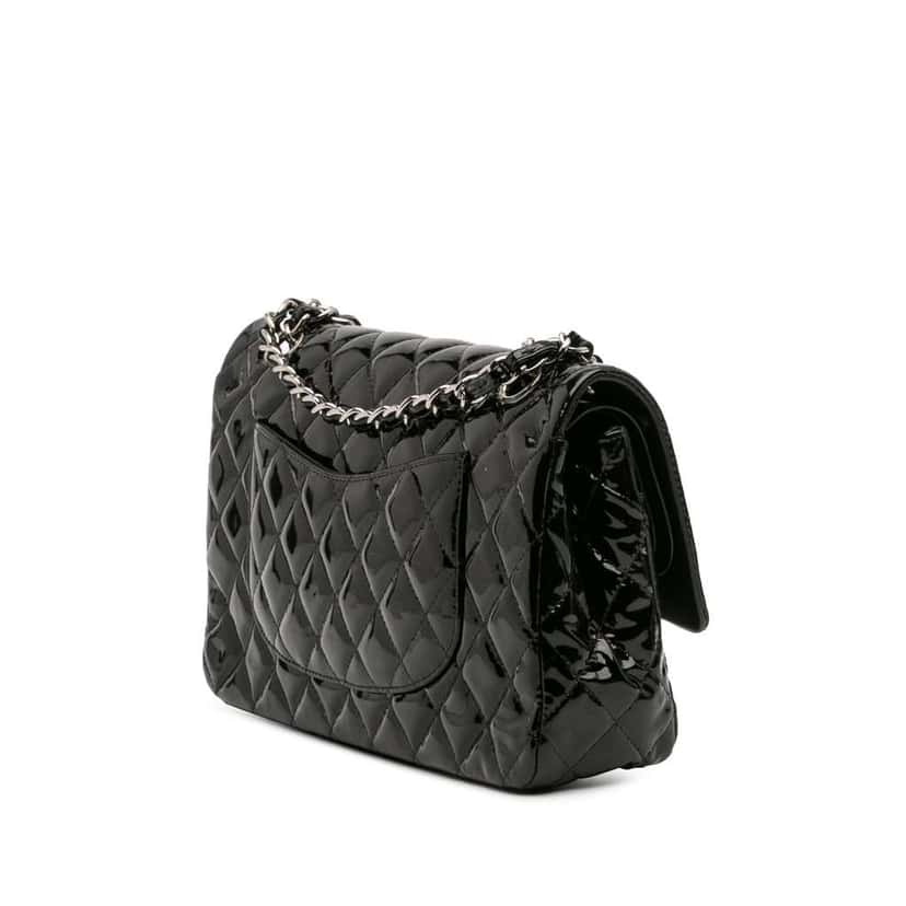 Chanel Medium Classic Patent Double Flap Black Leather Good condition - Back View