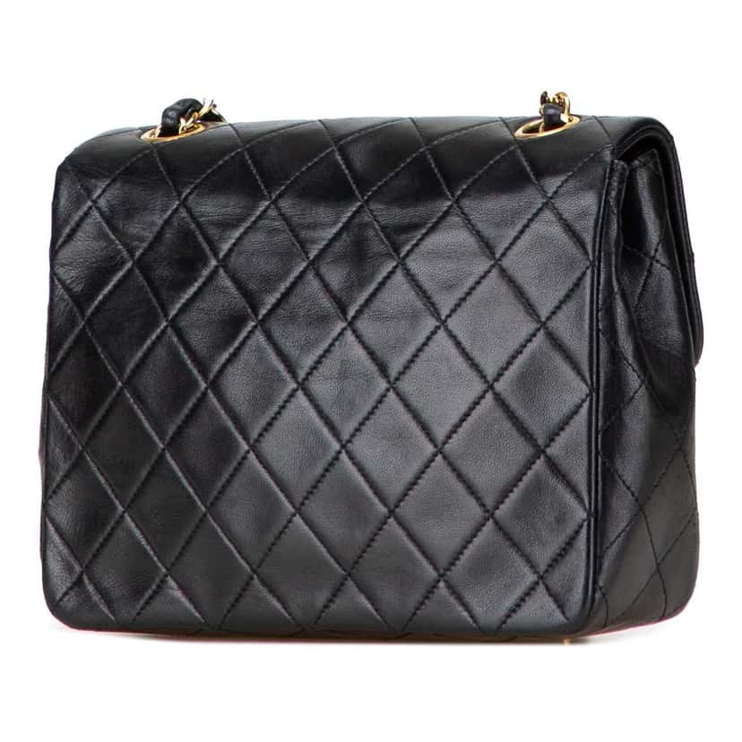 Chanel Square Quilted Lambskin Single Flap Black Leather Good condition - Back View