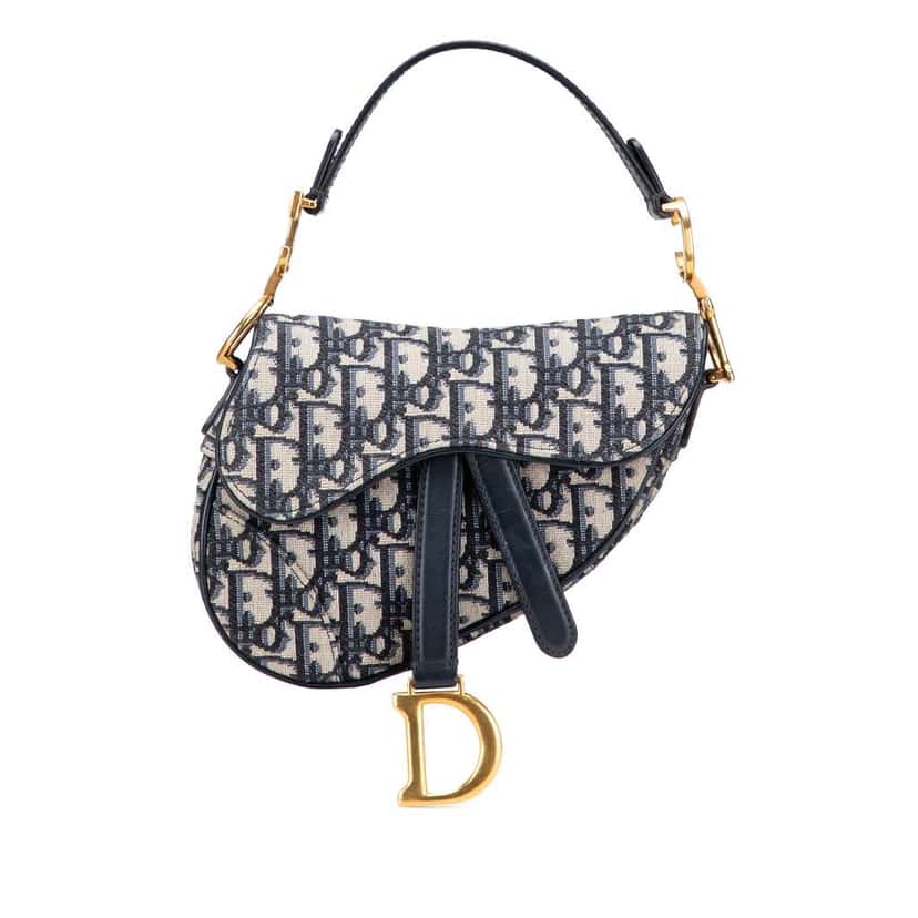 Dior Mini Oblique Canvas Saddle Bag Blue Canvas Very good condition - Front View