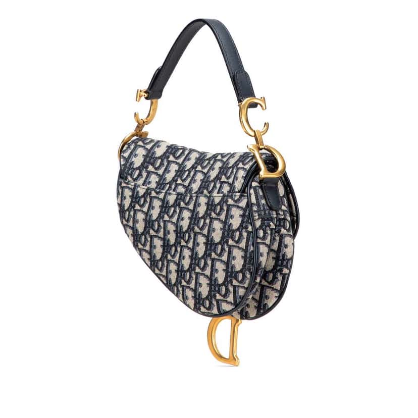 Dior Mini Oblique Canvas Saddle Bag Blue Canvas Very good condition - Back View