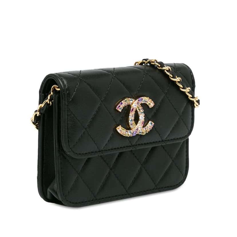 Chanel Lambskin Zirconium Clutch With Chain Black Leather Good condition - Back View