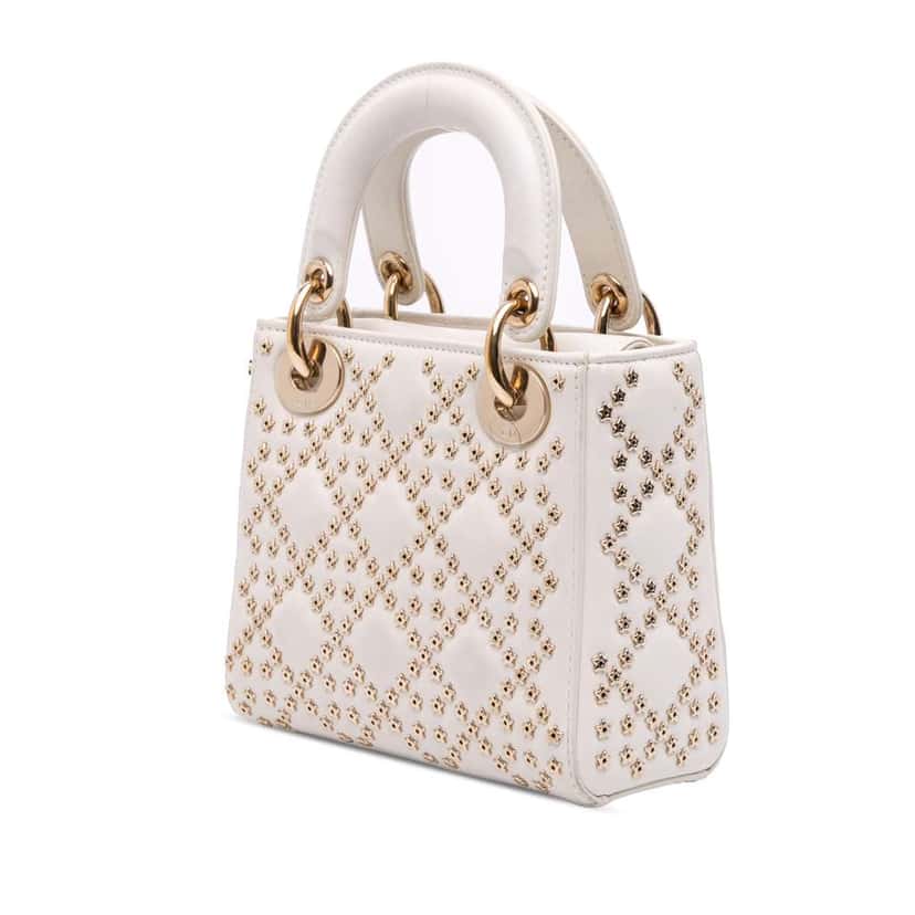 Dior Mini Lambskin Cannage Lucky Star Studded Lady Dior White Leather Good condition - Back View