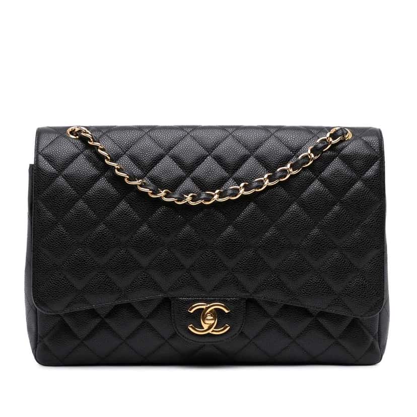 Chanel Maxi Classic Caviar Double Flap Black Leather Good condition - Front View