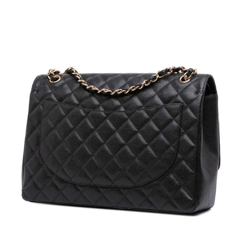 Chanel Maxi Classic Caviar Double Flap Black Leather Good condition - Back View