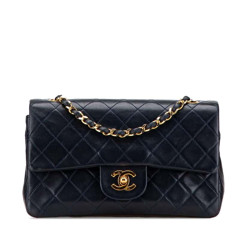 Chanel Small Classic Lambskin Double Flap Blue Leather Good condition - Front View