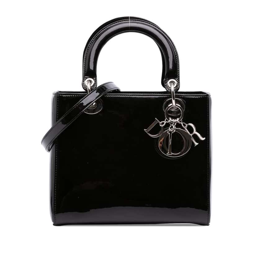 Dior Medium Patent Lady Dior Black Leather Good condition - Front View