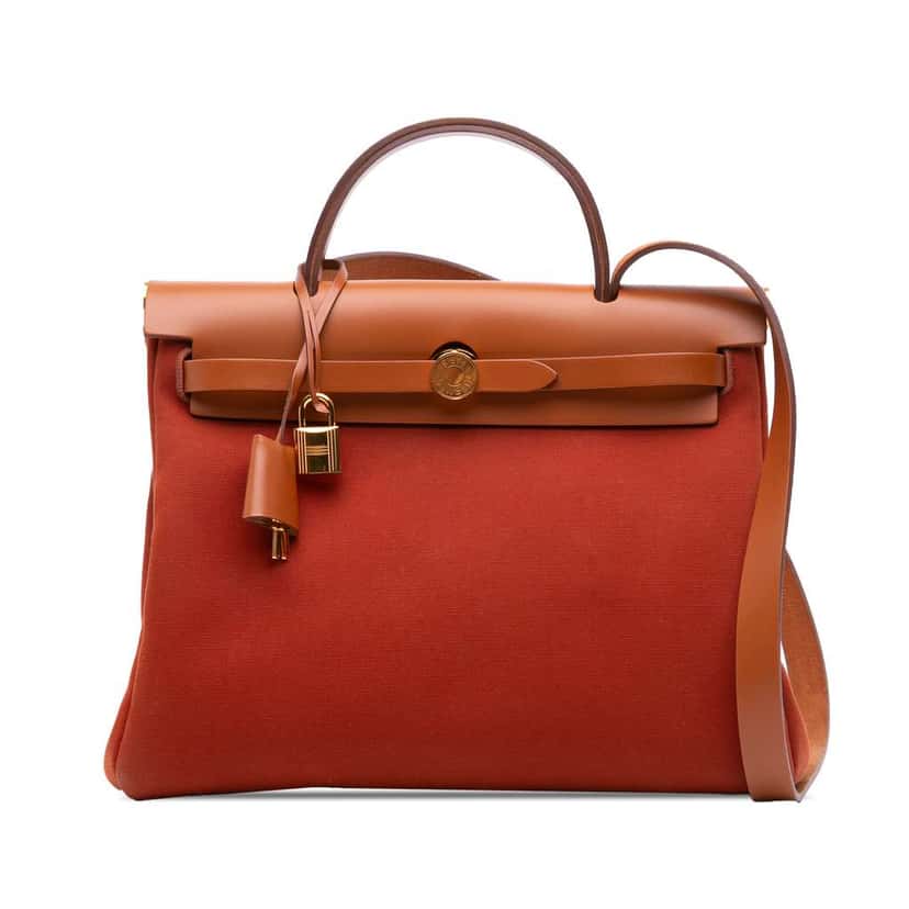 Hermès Toile Herbag Zip Verso 31 Orange Canvas Good condition - Front View