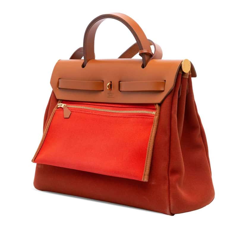 Hermès Toile Herbag Zip Verso 31 Orange Canvas Good condition - Back View