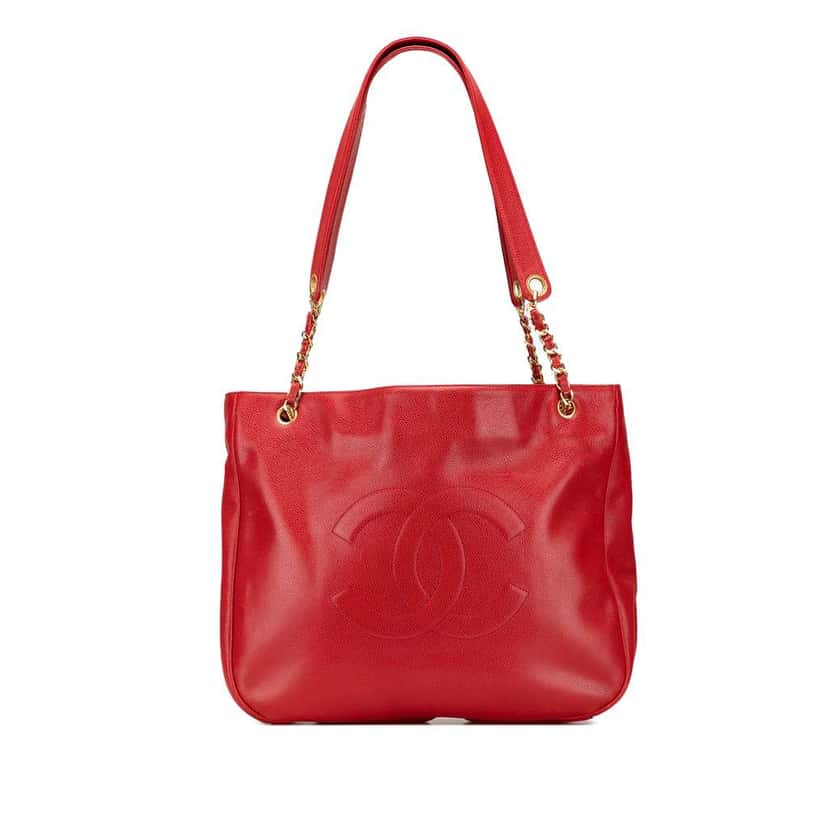 Chanel CC Caviar Chain Tote Red Leather Good condition - Front View