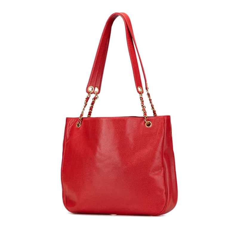 Chanel CC Caviar Chain Tote Red Leather Good condition - Back View