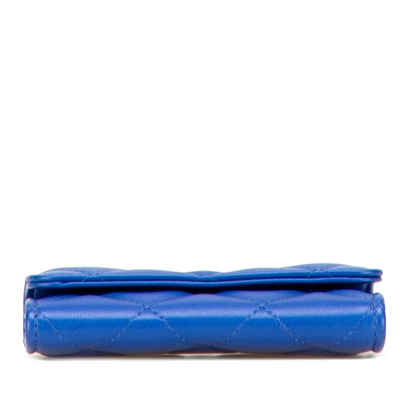 Chanel CC Quilted Lambskin Flap Card Holder Blue Leather Good condition - Inside View