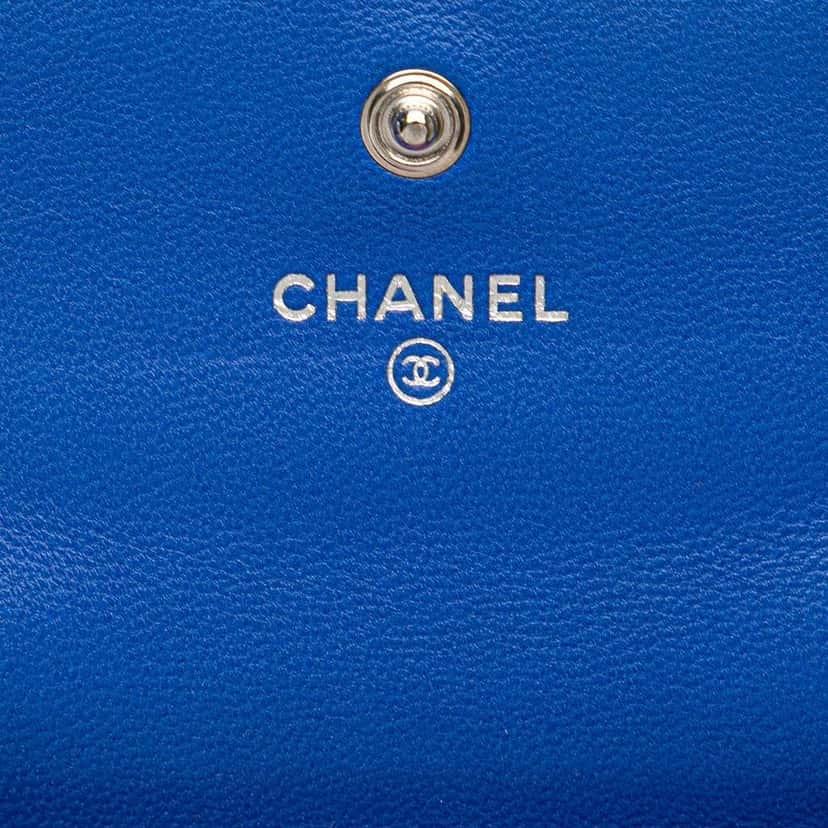 Chanel CC Quilted Lambskin Flap Card Holder Blue Leather Good condition - Box View
