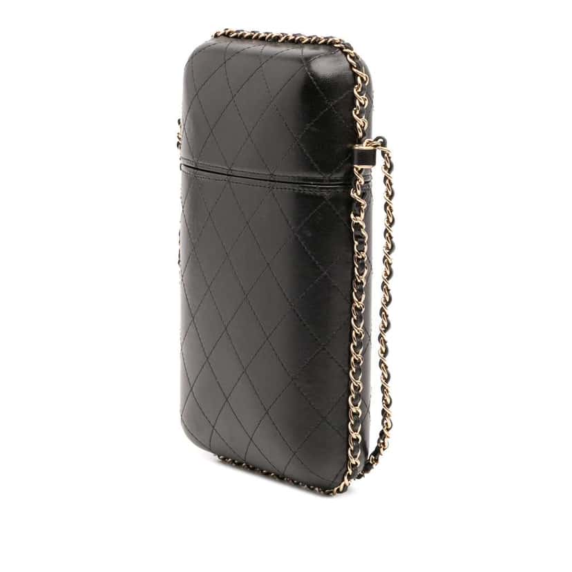 Chanel CC Quilted Lambskin Chain Around Phone Holder Black Leather Good condition - Back View