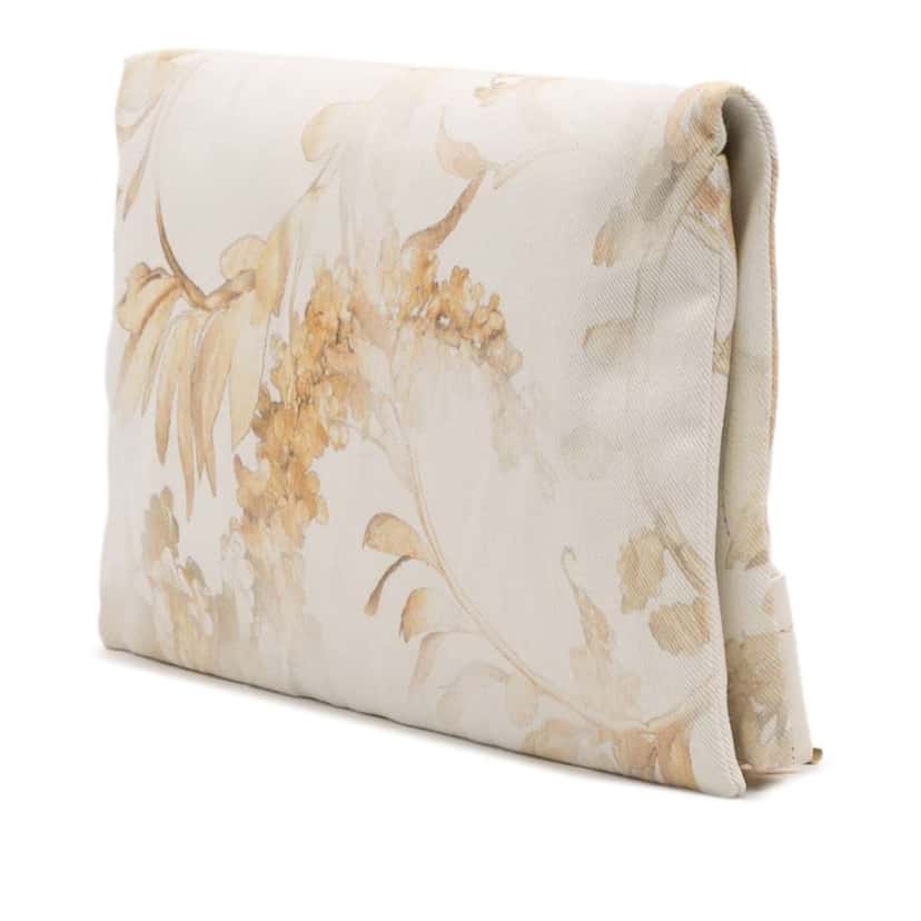 Chanel XL Printed Canvas and Striped Lambskin Foldover Clutch White Canvas Very good condition - Back View