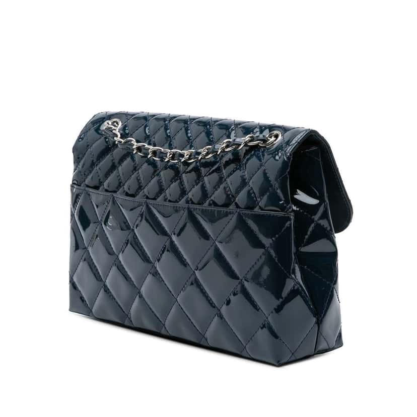 Chanel Quilted Patent In The Business Flap Blue Leather Good condition - Back View
