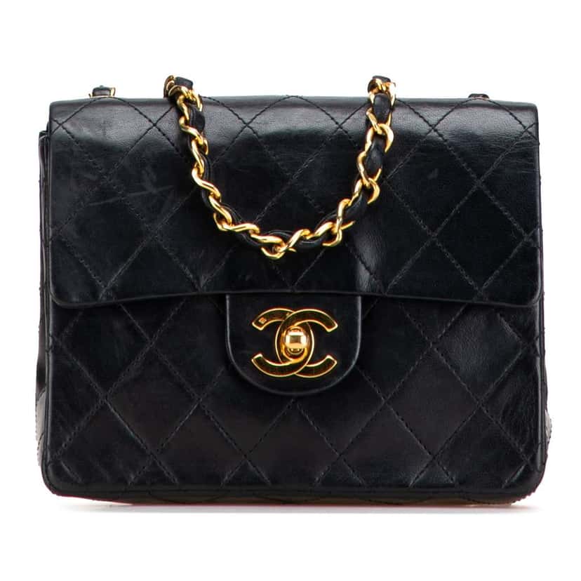 Chanel Mini Square Classic Lambskin Single Flap Black Leather Good condition - Front View