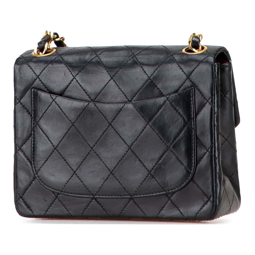 Chanel Mini Square Classic Lambskin Single Flap Black Leather Good condition - Back View