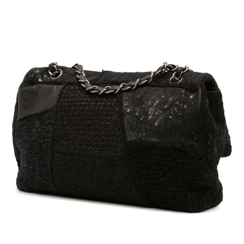 Chanel Jumbo Patchwork Tweed Flap Black Tweed Good condition - Back View