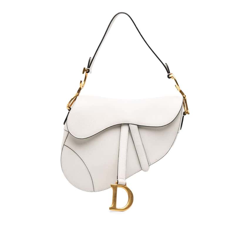 Dior Grained Calfskin Saddle Bag White Leather Good condition - Front View