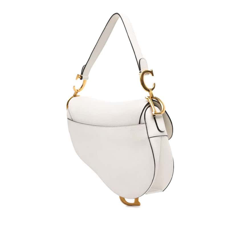 Dior Grained Calfskin Saddle Bag White Leather Good condition - Back View