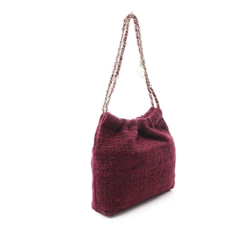 Chanel Small Tweed 22 Handbag Red Tweed Good condition - Back View