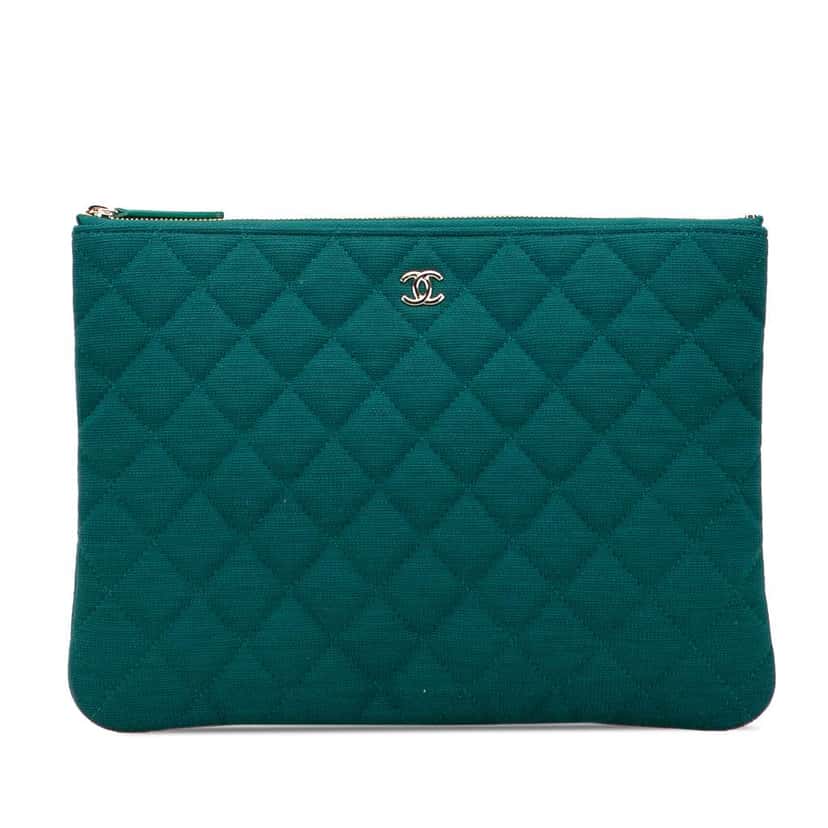 Chanel Medium Quilted Jersey O Case Clutch Blue Cotton Good condition - Front View