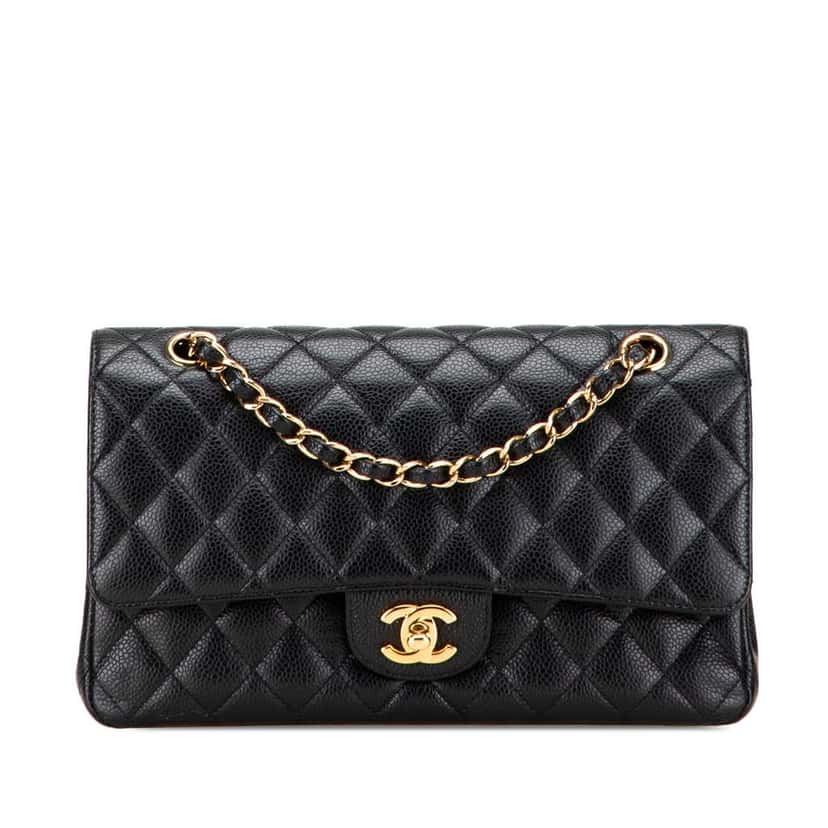 Chanel Medium Classic Caviar Double Flap Black Leather Good condition - Front View