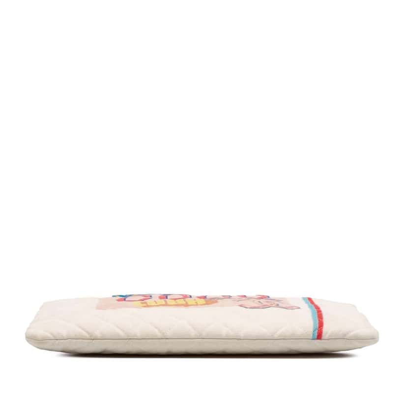 Chanel Large Quilted Printed Canvas Coco Cuba Libre O Case Clutch White Canvas Good condition - Inside View