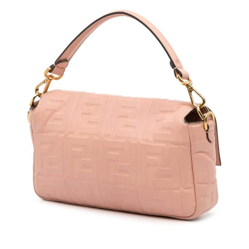 Fendi Zucca Embossed Leather Baguette Satchel Pink Leather Good condition - Back View