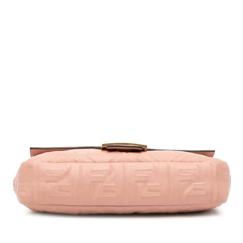 Fendi Zucca Embossed Leather Baguette Satchel Pink Leather Good condition - Inside View