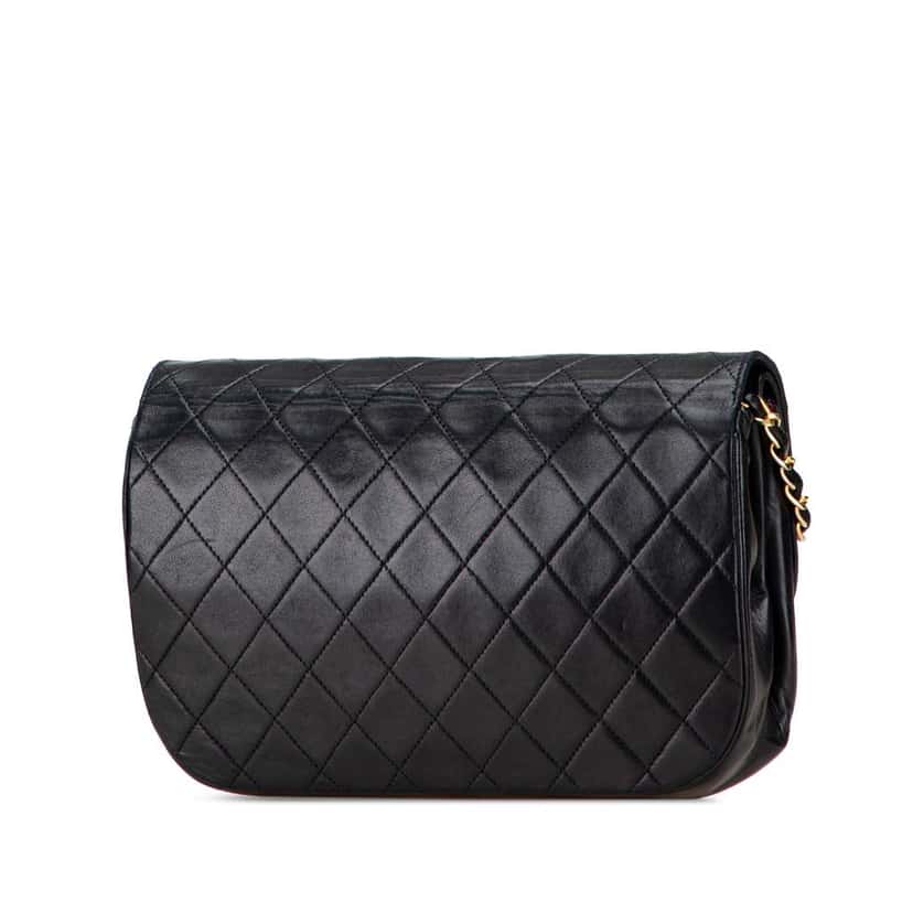 Chanel Quilted Lambskin Half Moon Double Flap Black Leather Good condition - Back View