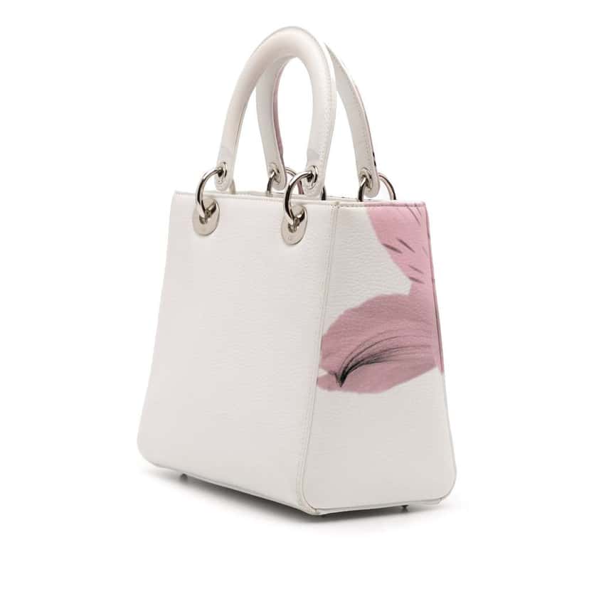 Dior Medium Deerskin Floral Printed Lady Dior White Leather Good condition - Back View