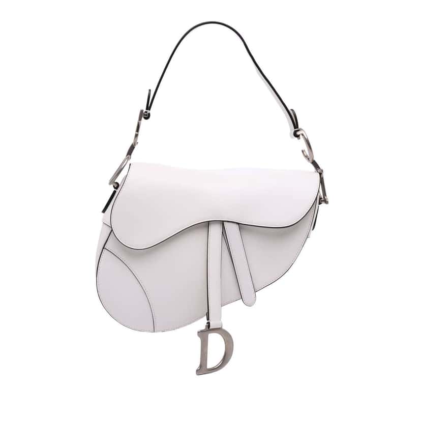 Dior Smooth Calfskin Saddle Bag White Leather Good condition - Front View