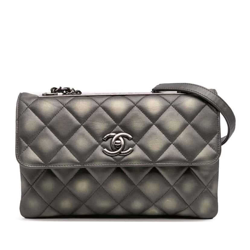 Chanel Quilted Metallic Lambskin Trendy CC Flap Grey Leather Very good condition - Front View