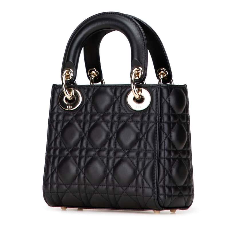 Dior Mini Lambskin Cannage Lady Dior Black Leather Good condition - Back View